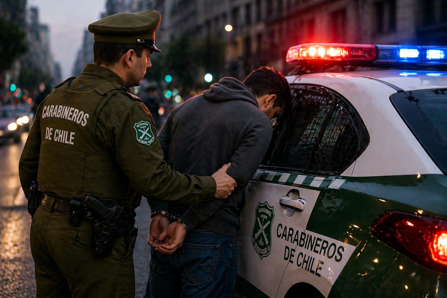 Persona detenida junto a vehículo policial